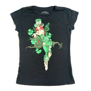 St. Patrick’s Day Leprechaun Fairy Graphic Tee Green Cotton T-Shirt Size XXL